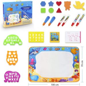 MOONTOY Water Doodle Mat Kids Painting Writing Doodle Toy Mat Color Doodle Drawing Mat Bring Magic Pens Educational Toys for Age 3 4 5 6 7 8 9 10 11 12 Year Old Girls Boys Age Toddler 